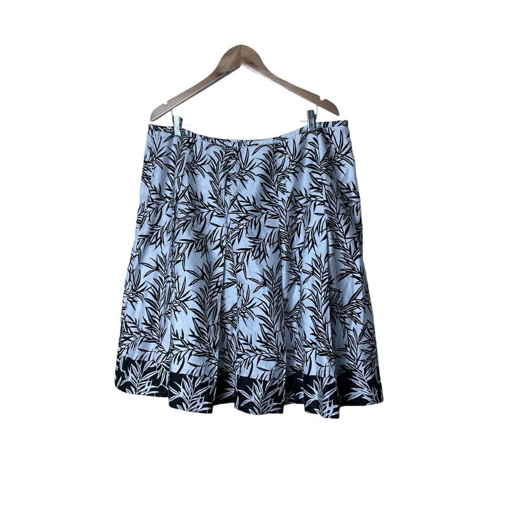 JONES WEAR STUDIO Cotton Pleated A-Line Skirt Leaf Print 16